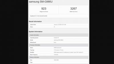 Tangkap layar Galaxy S20 5G di Geekbench